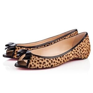 Christian Louboutin Leopard Pony Hair Ballet Flats Black Bow Size 39.5